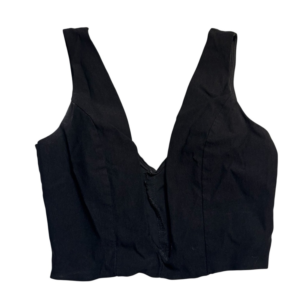 Solemio Crop Top Small Black Corset-Style Deep V Wire Rayon Nylon Sexy